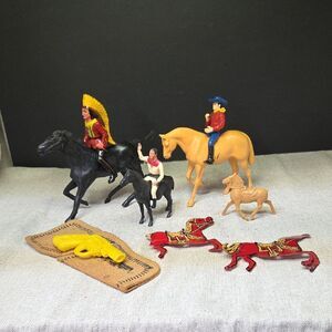 Vintage Plastic Cowboys, Native American, Horses, Holster